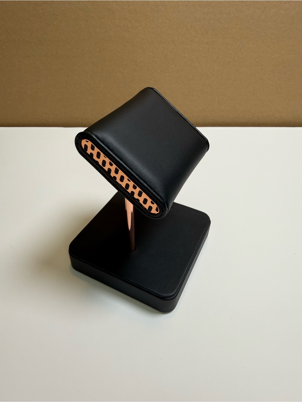 WOLF Axis Single Static Watch Stand in Black/Copper (Model 486316) Leather